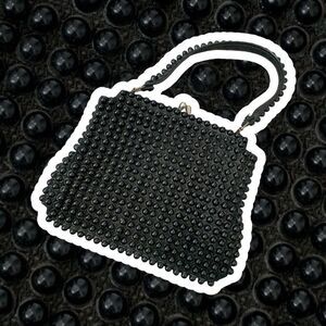 Vintage 1960s Studded Black Beaded Shoulder Bag Kisslock Purse